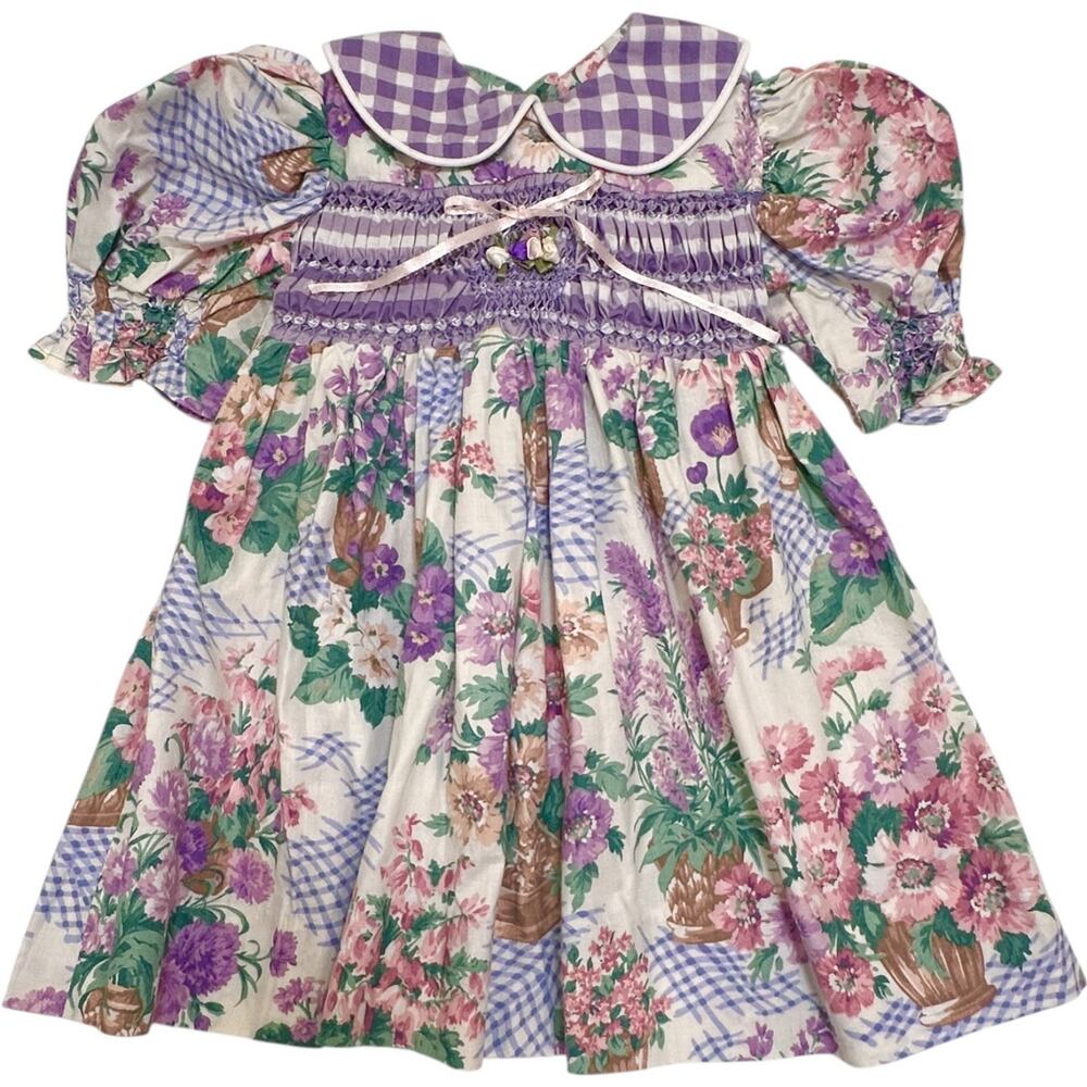 Vtg Pintuck Handmade Baby Girl Smocked Dress Short Sleeve Cottage Core Sz 18 M